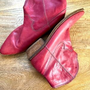 Red leather cowboy boots